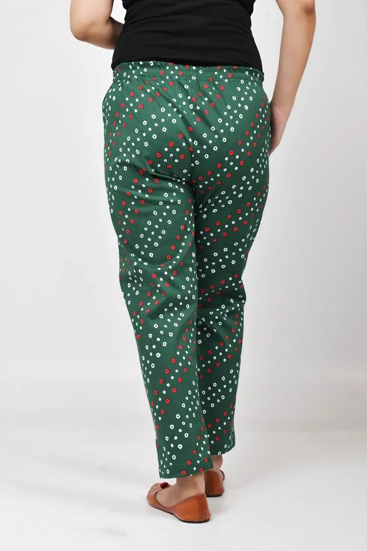 Green Bandhani Lycra Stretch Pants