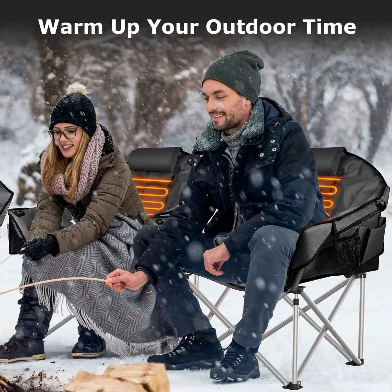 Heated Camping Chair, Oversized Heated Chairs with 20000 Mah Power Bank for Adults 3 Heat Levels, Portable Folding Padded Chair