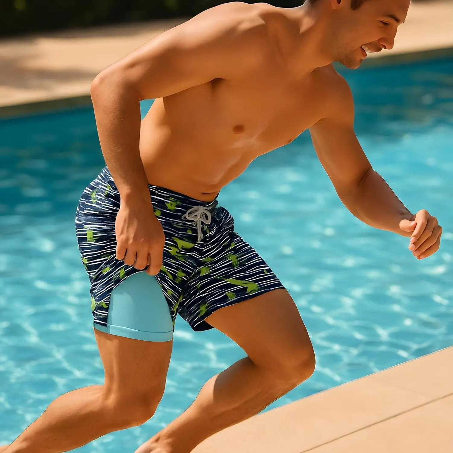 INGEAR Men's Athletic Stretch Workout Shorts Gym Quick Dry Running Trunks Boxer Lining