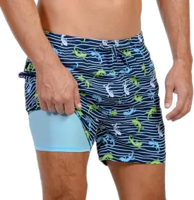 INGEAR Men's Athletic Stretch Workout Shorts Gym Quick Dry Running Trunks Boxer Lining