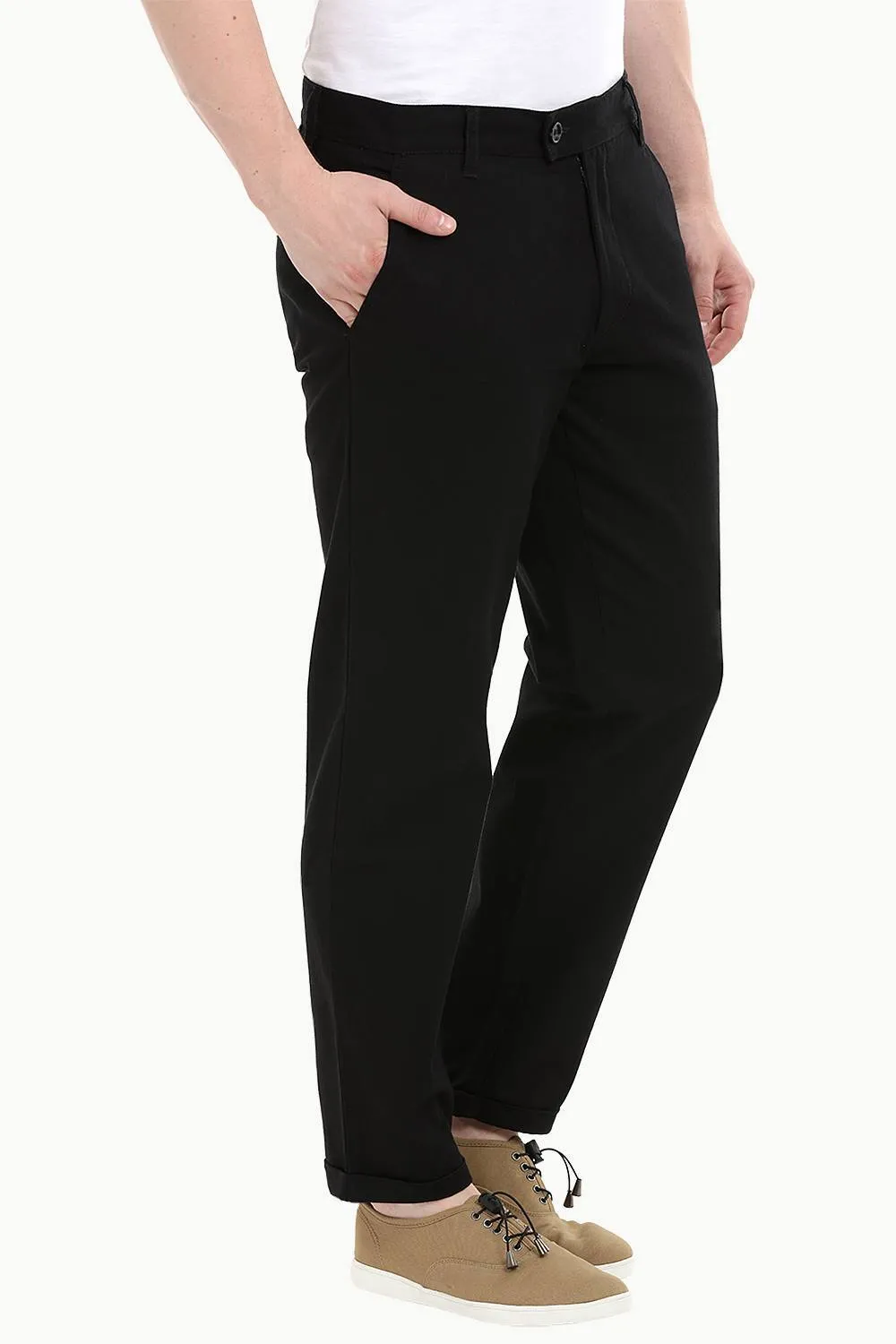 Men's Black Stretchable Straight Twill Pants
