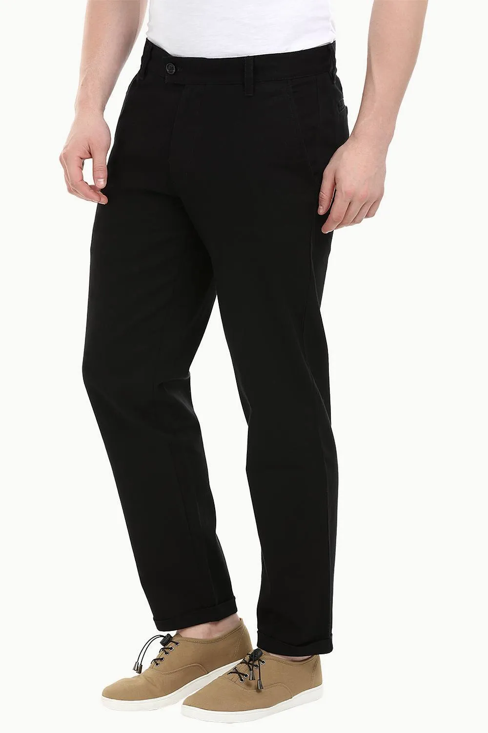 Men's Black Stretchable Straight Twill Pants