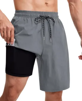 Milin Naco Swim Trunks 9 Inch Compression Liner 2 in 1 Quick Dry Swimming Shorts with Zip Pockets Drawstring Bathing Suits