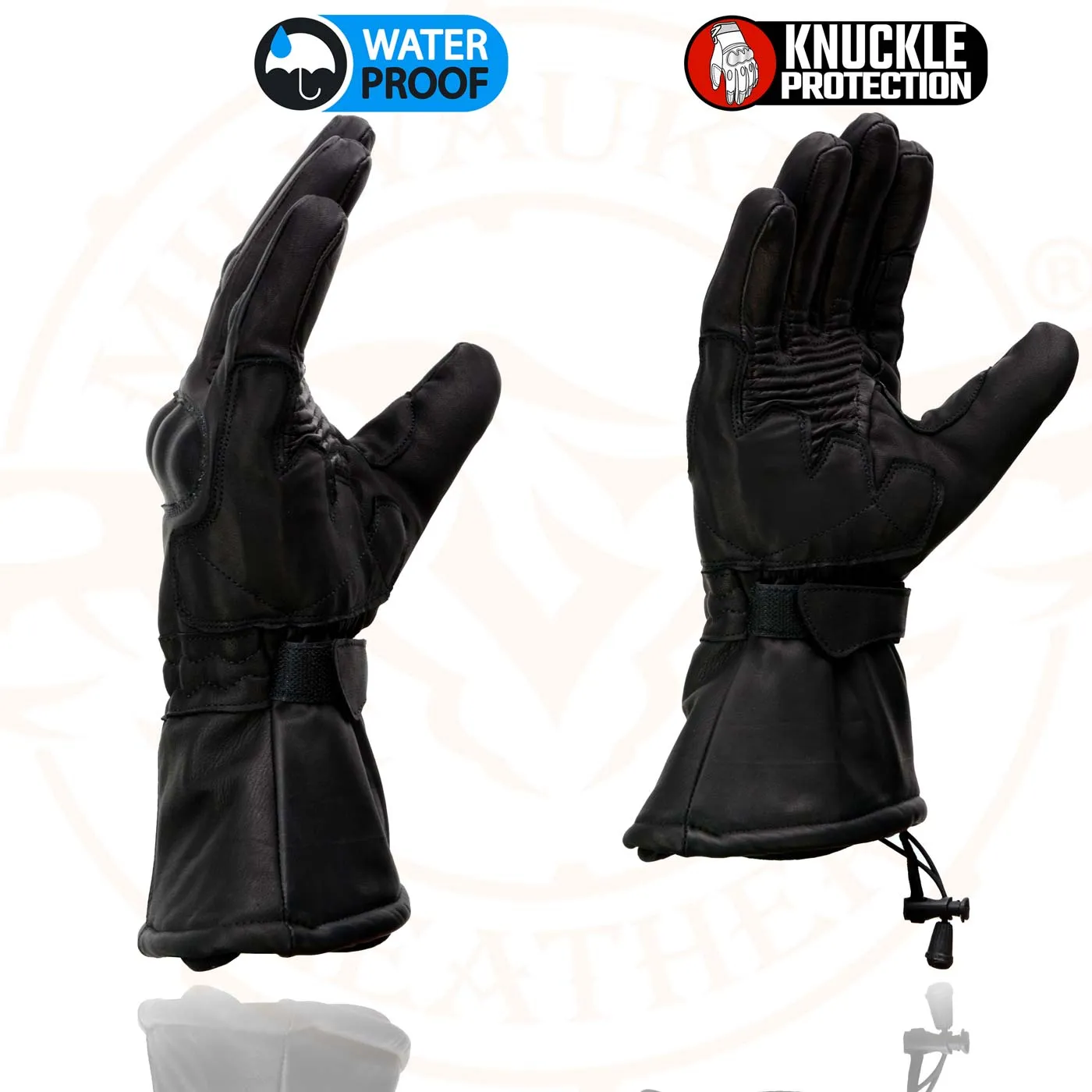 Milwaukee Leather SH815 Men's Black Leather Waterproof Gauntlet Gloves with Hard Knuckles