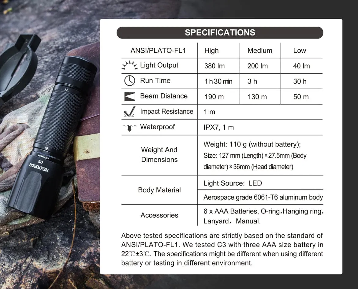 NEXTORCH C3 380 Lumens 3AAA Flashlight