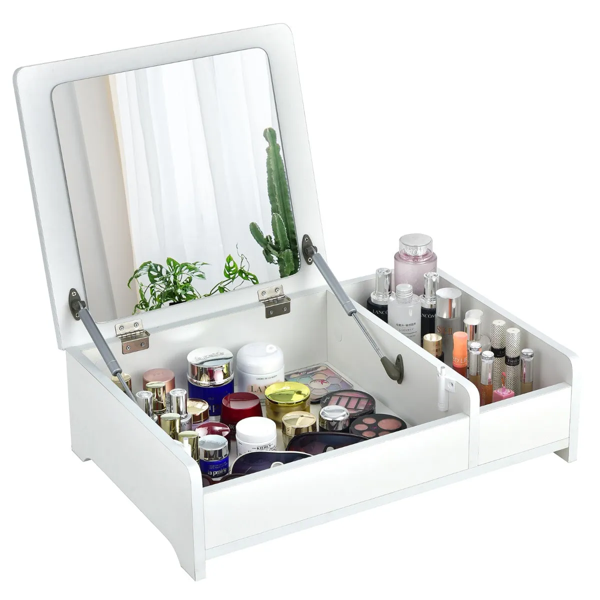 NNECW Countertop Vanity Dresser with Flip-Top Mirror and Multifunctional Storage Box for Bedroom