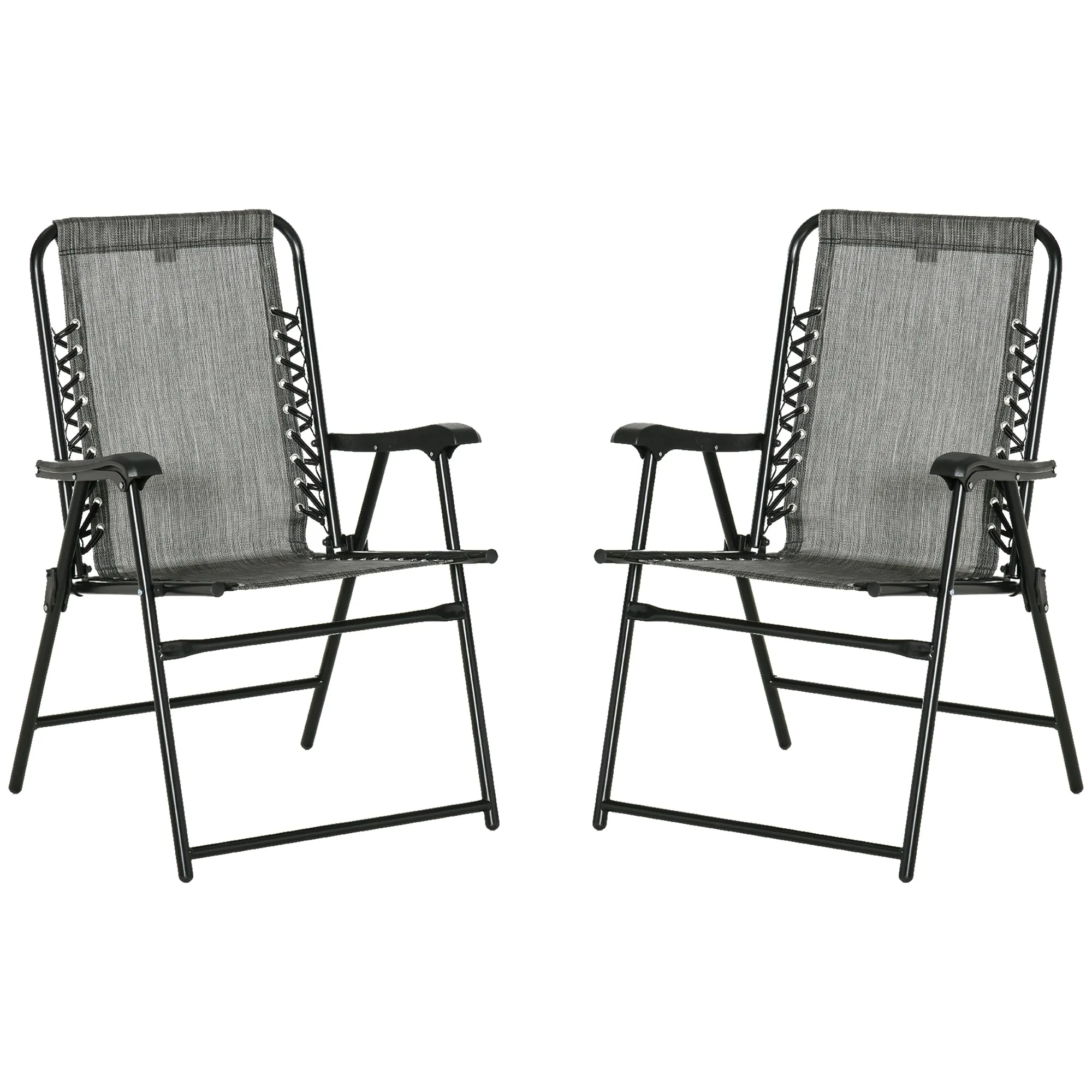 Outsunny 2 Pieces Foldable Chair Set, Outdoor Portable Loungers for Camping Pool Beach Deck, Lawn Chairs with Armrest Steel Frame, Grey