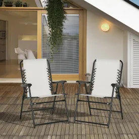 Outsunny 2Pcs Outdoor Patio Folding Chairs, Portable Garden Loungers Cream White