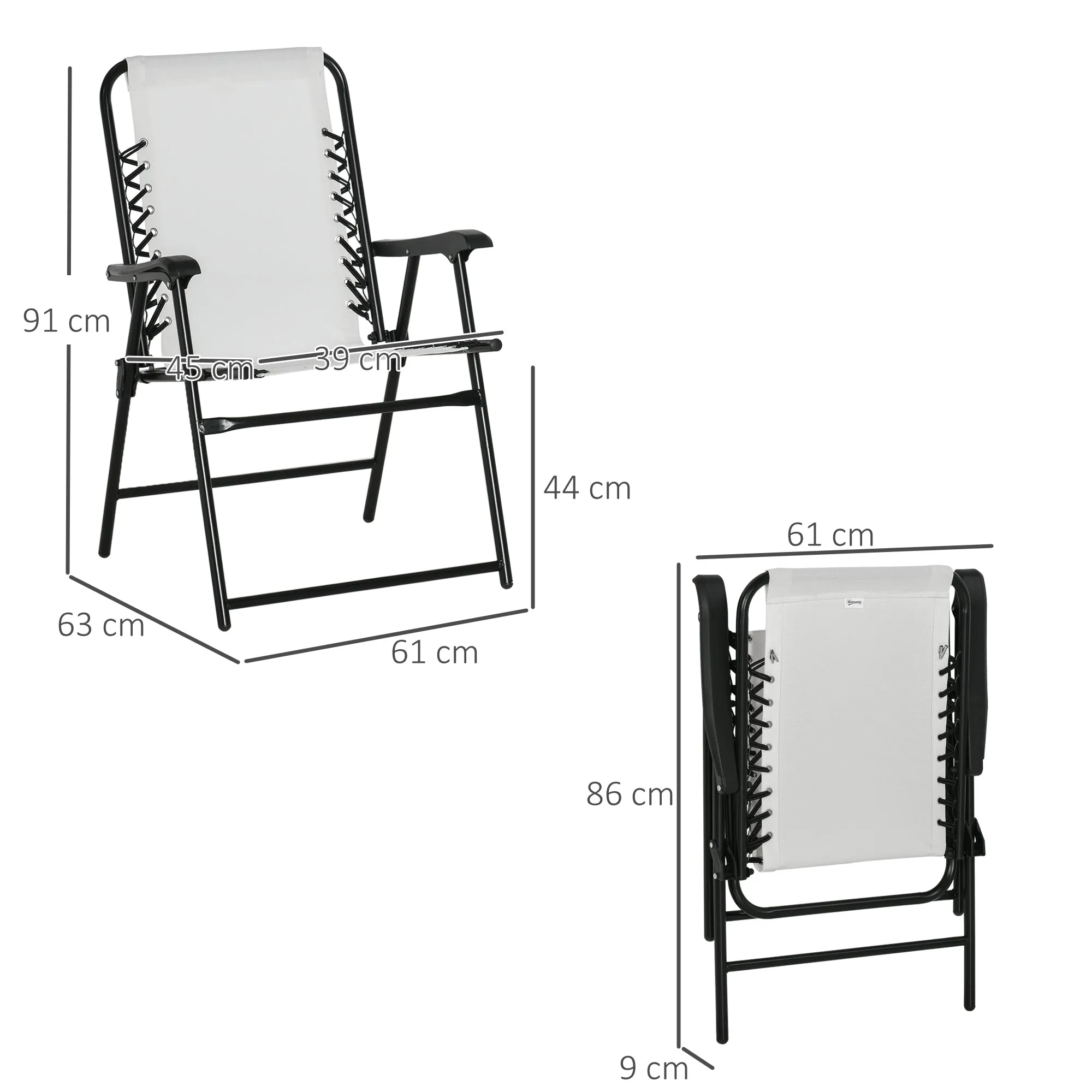 Outsunny 2Pcs Outdoor Patio Folding Chairs, Portable Garden Loungers Cream White