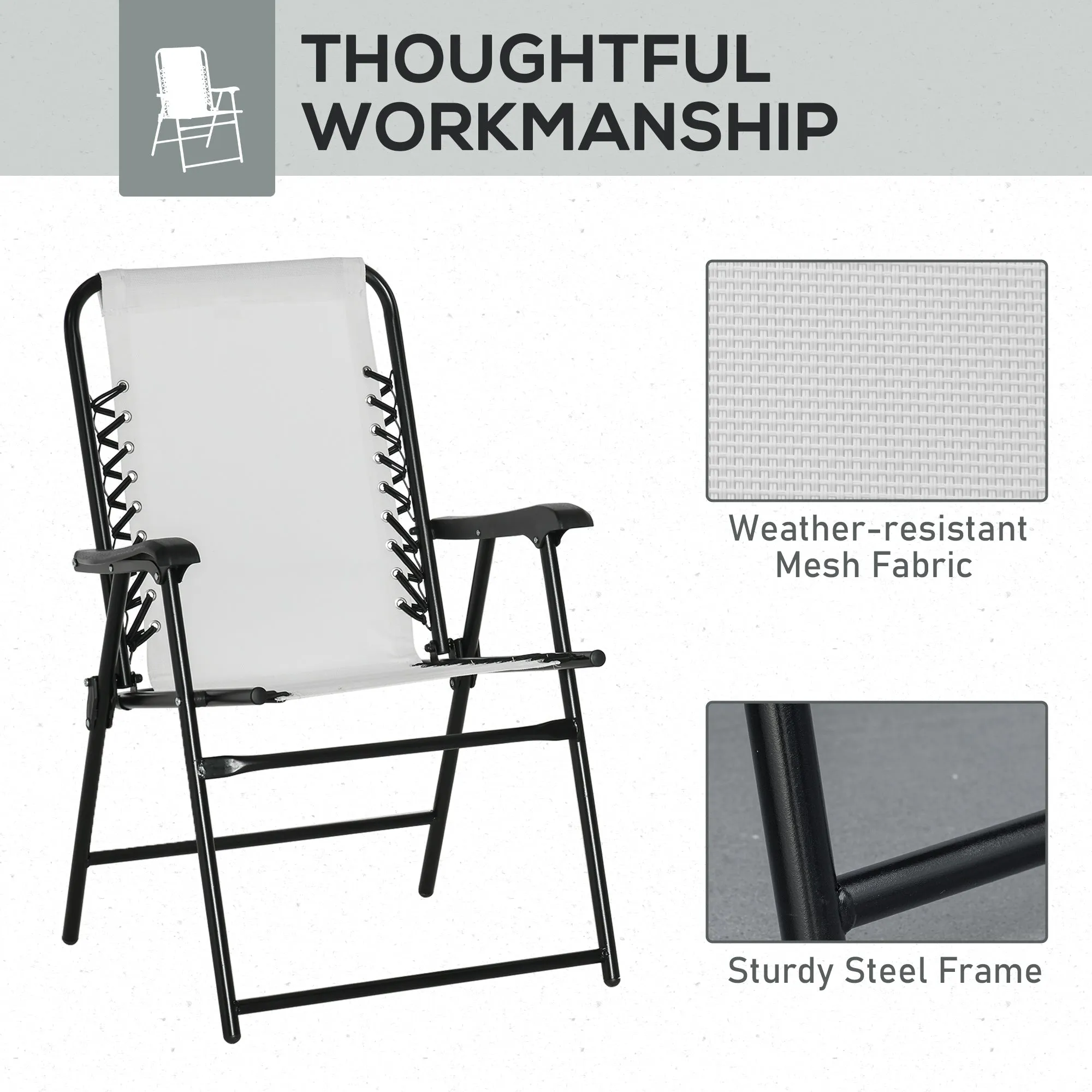 Outsunny 2Pcs Outdoor Patio Folding Chairs, Portable Garden Loungers Cream White