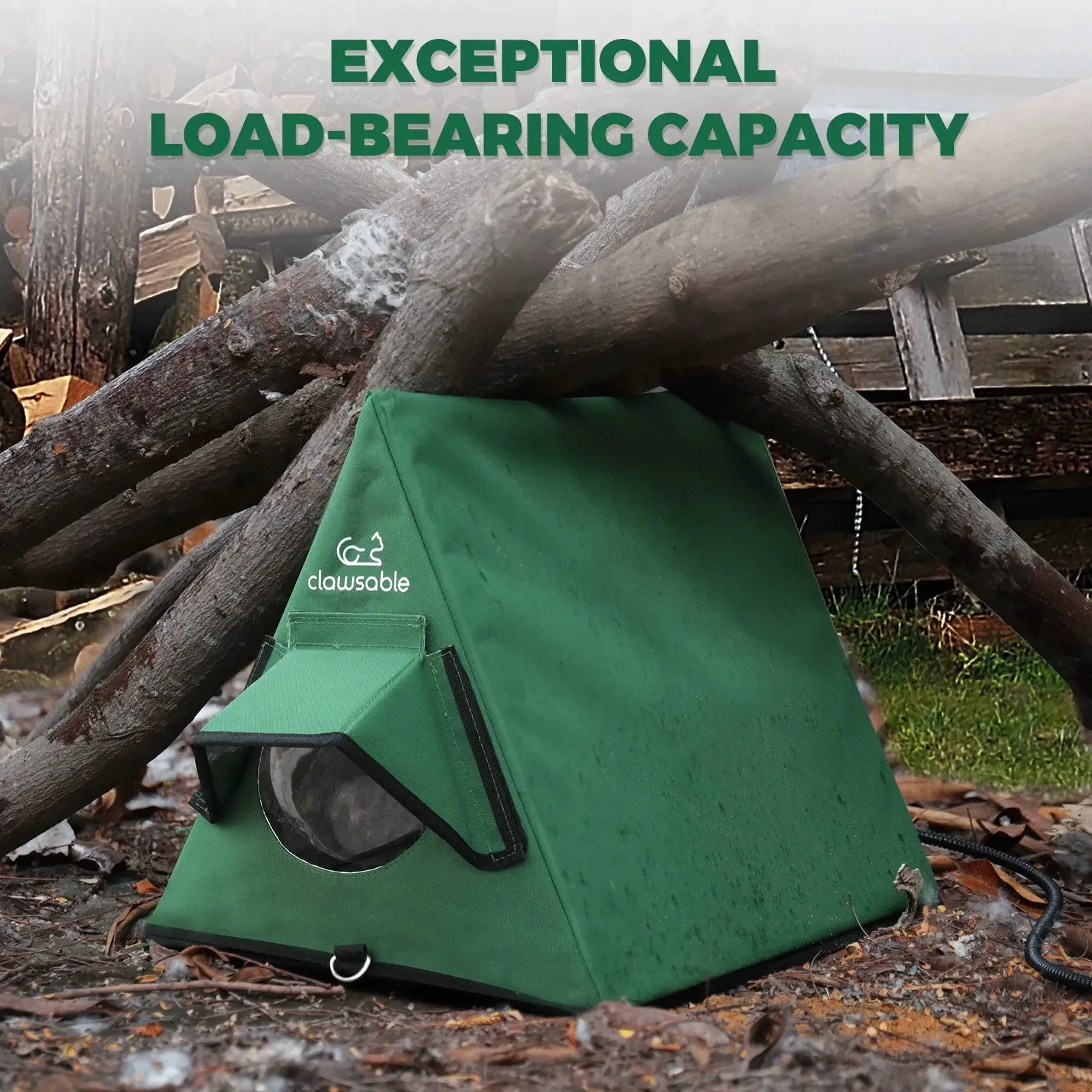 Portable Heated Outdoor Cat House A-Frame with Eaves