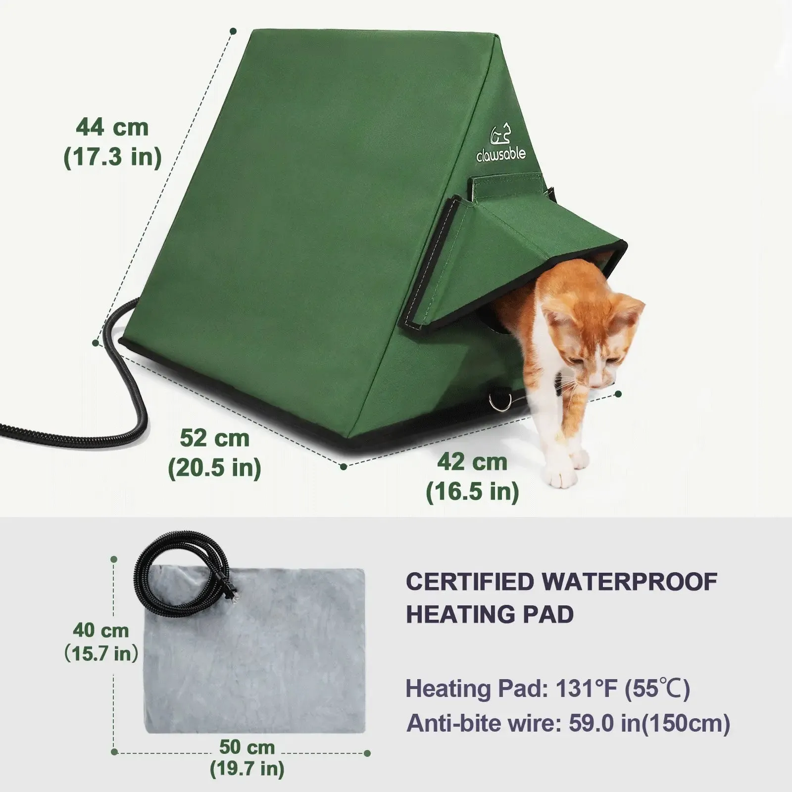 Portable Heated Outdoor Cat House A-Frame with Eaves
