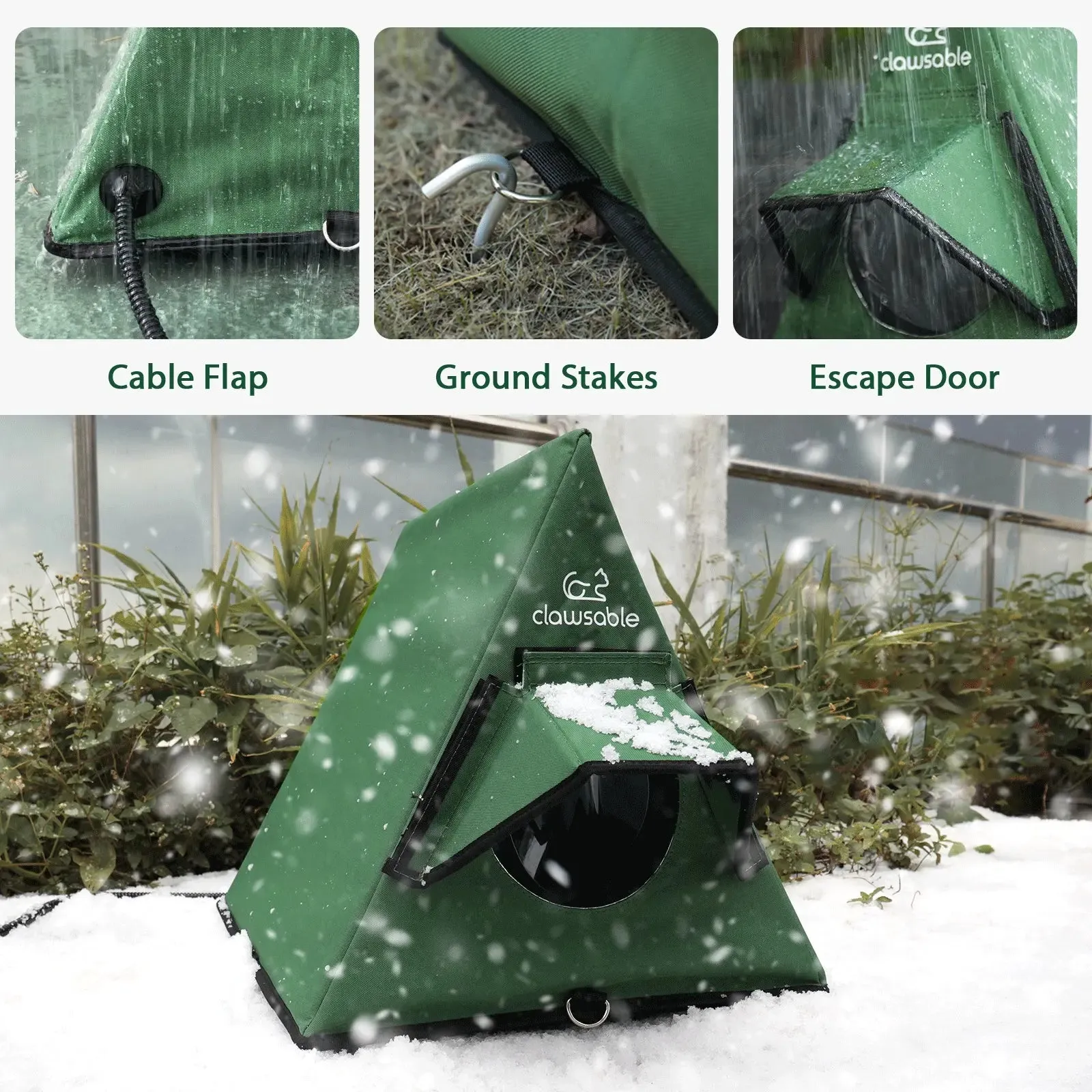 Portable Insulated Outdoor Cat House A-Frame with Eaves