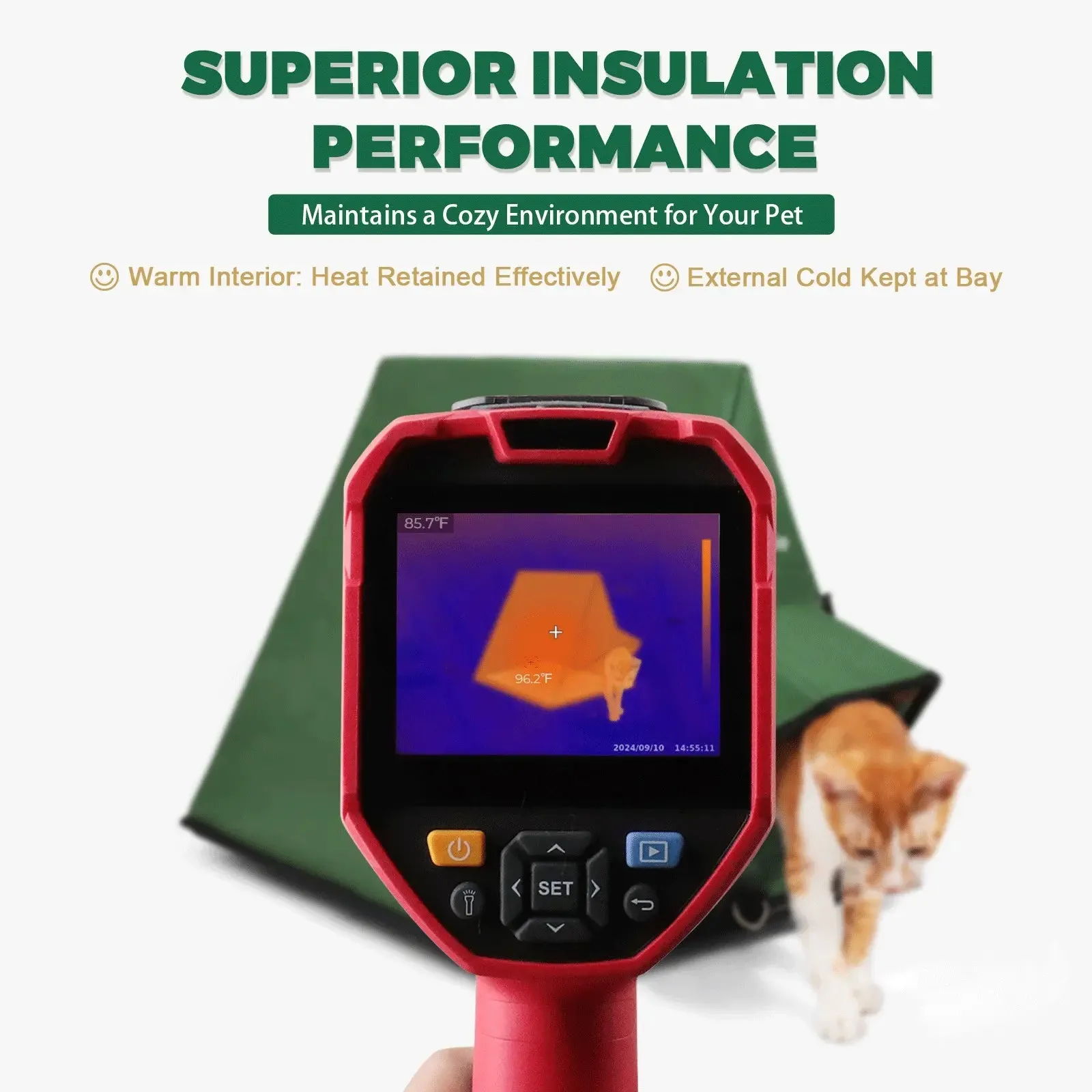 Portable Insulated Outdoor Cat House A-Frame with Eaves