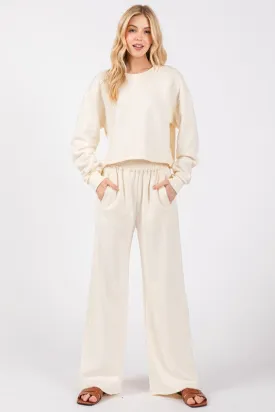RIBBED KNIT LOUNGE PANTS (CREAM)