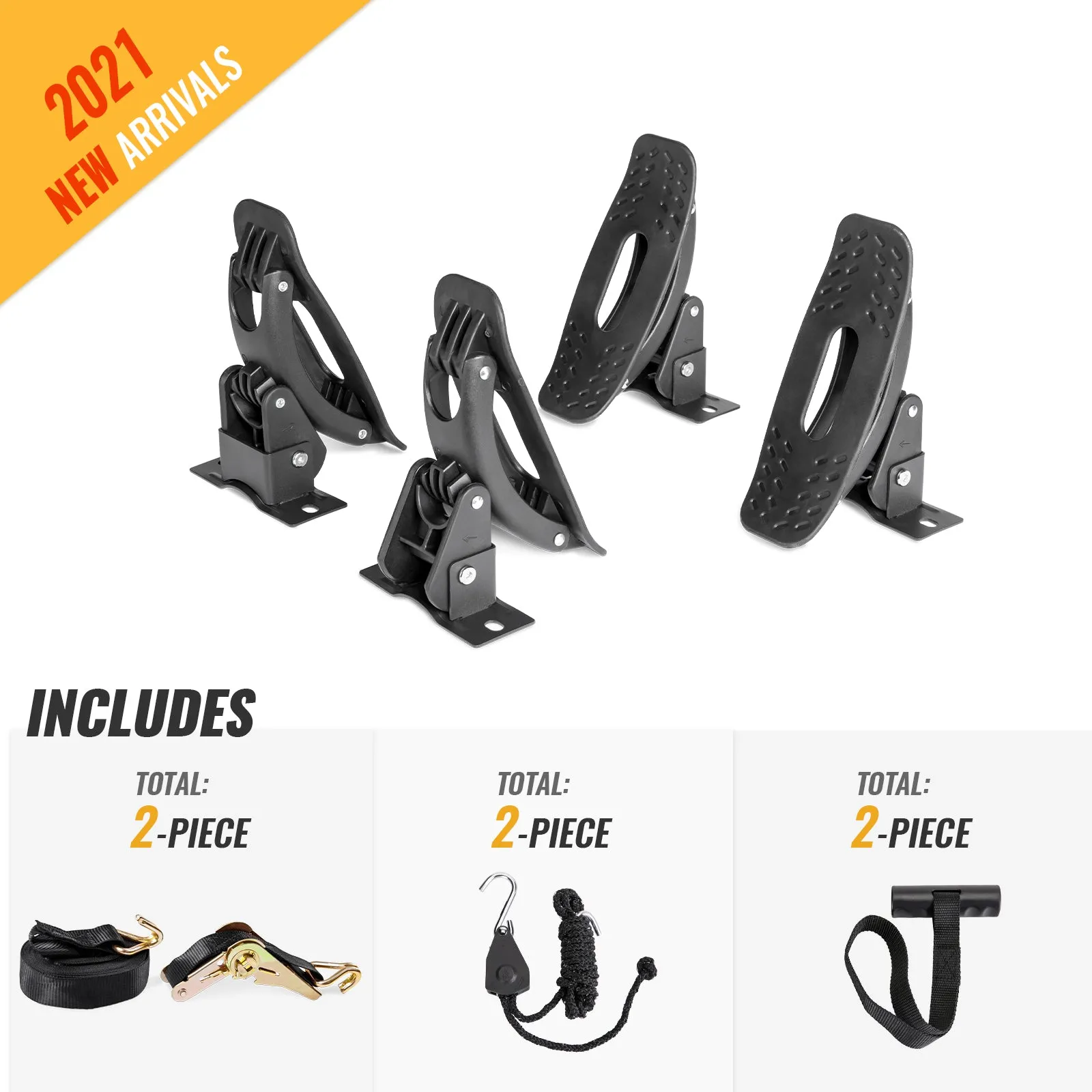 Saddle Rack for Kayak Carrier Canoe with Stainless Steel Base, Ratchet Straps, Ratchet Bow and Stern Tie Down Straps & Anchor Straps(‎KSX-405-BLK)