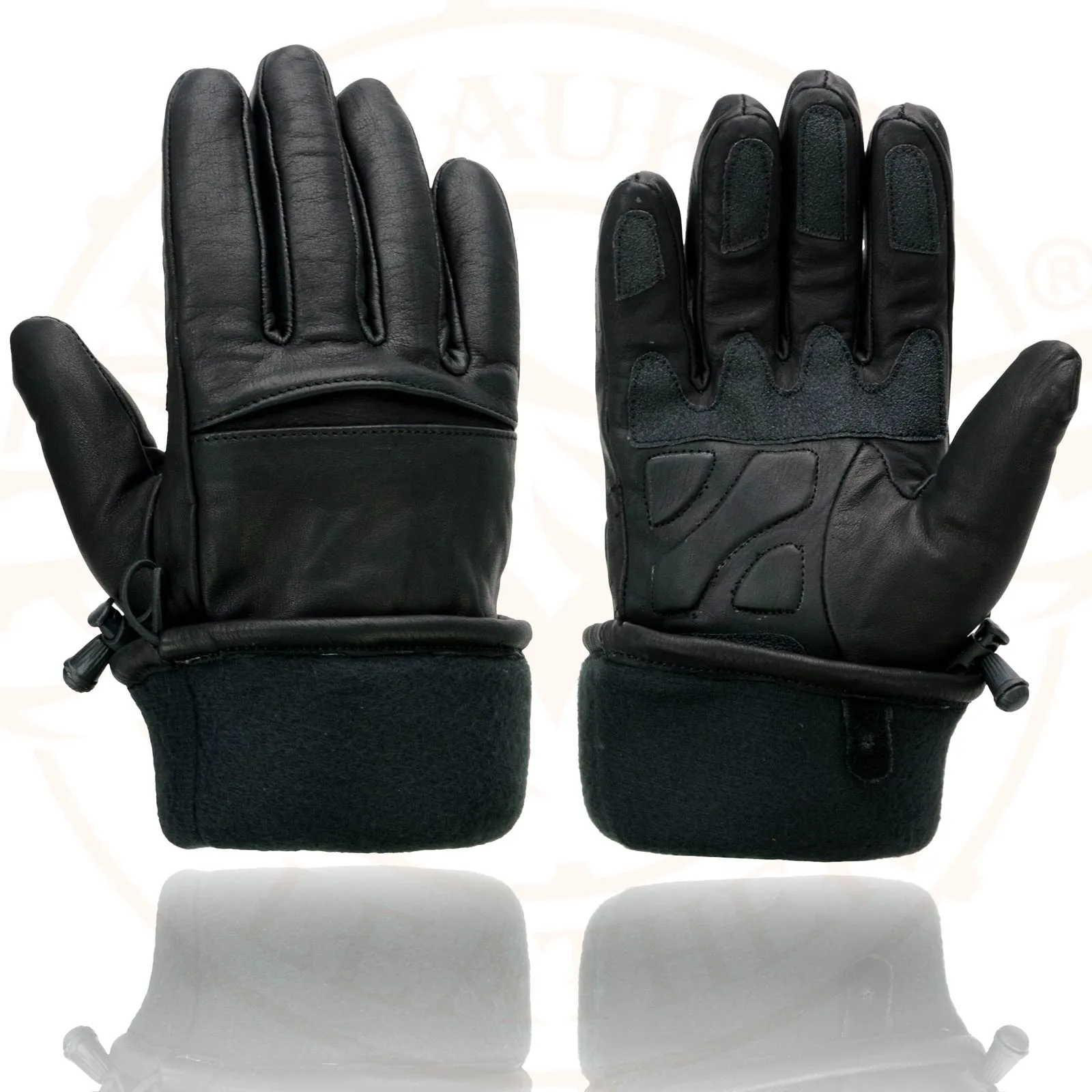 SH292 Men's Black Gauntlet Motorcycle Hand Gloves-Black Leather Waterproof Gel Palm Soft