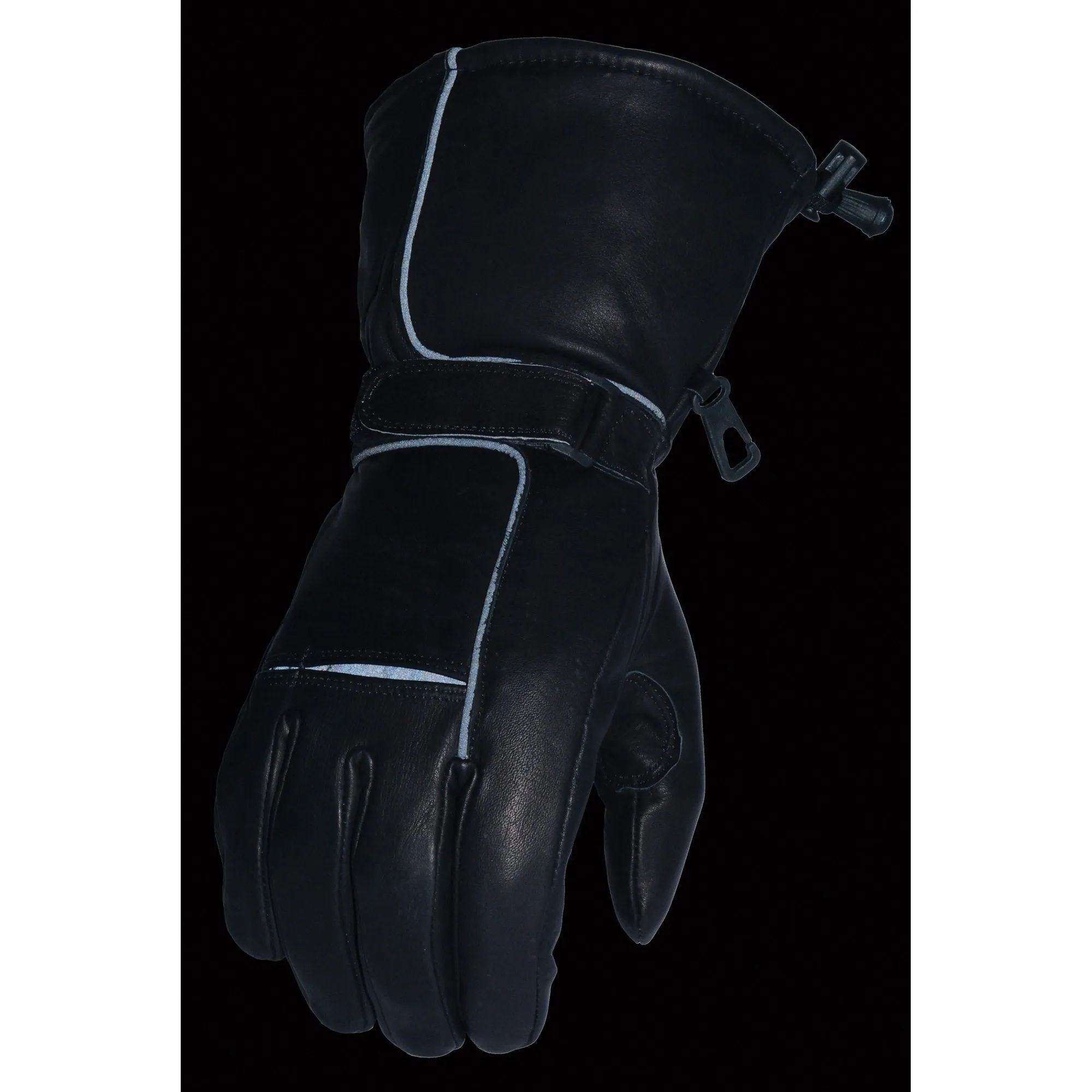 SH873 Milwaukee Leather Men's Black Soft Leather Gauntlet Motorcycle Hand Gloves-Waterproof Gel Palm Reflective Piping SH873
