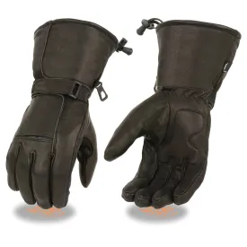 SH873 Milwaukee Leather Men's Black Soft Leather Gauntlet Motorcycle Hand Gloves-Waterproof Gel Palm Reflective Piping SH873