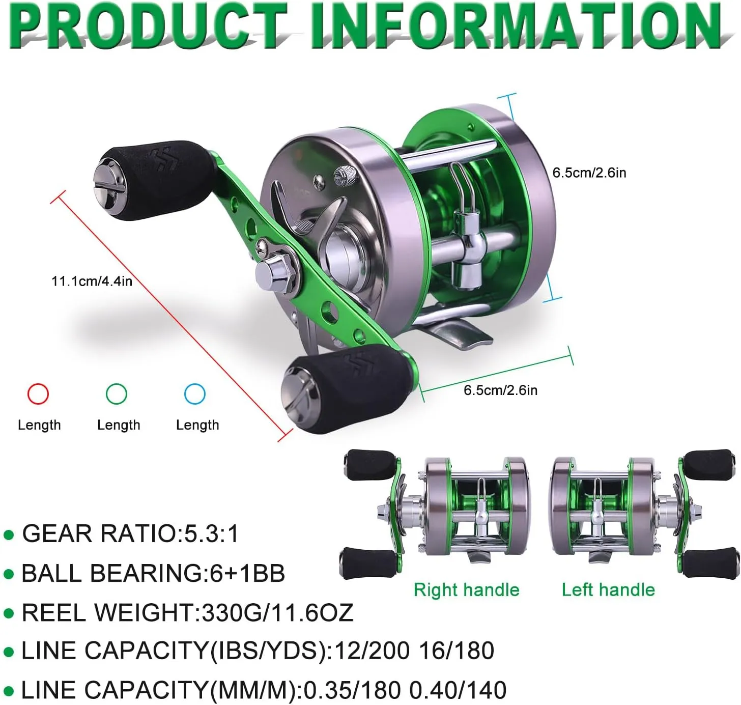 Sougayilang Round Baitcasting Fishing Reel, Conventional Reel for Catfish, Salmon/Steelhead, Striper Bass and Inshore Saltwater Fishing Reel, Reinforced Metal Body