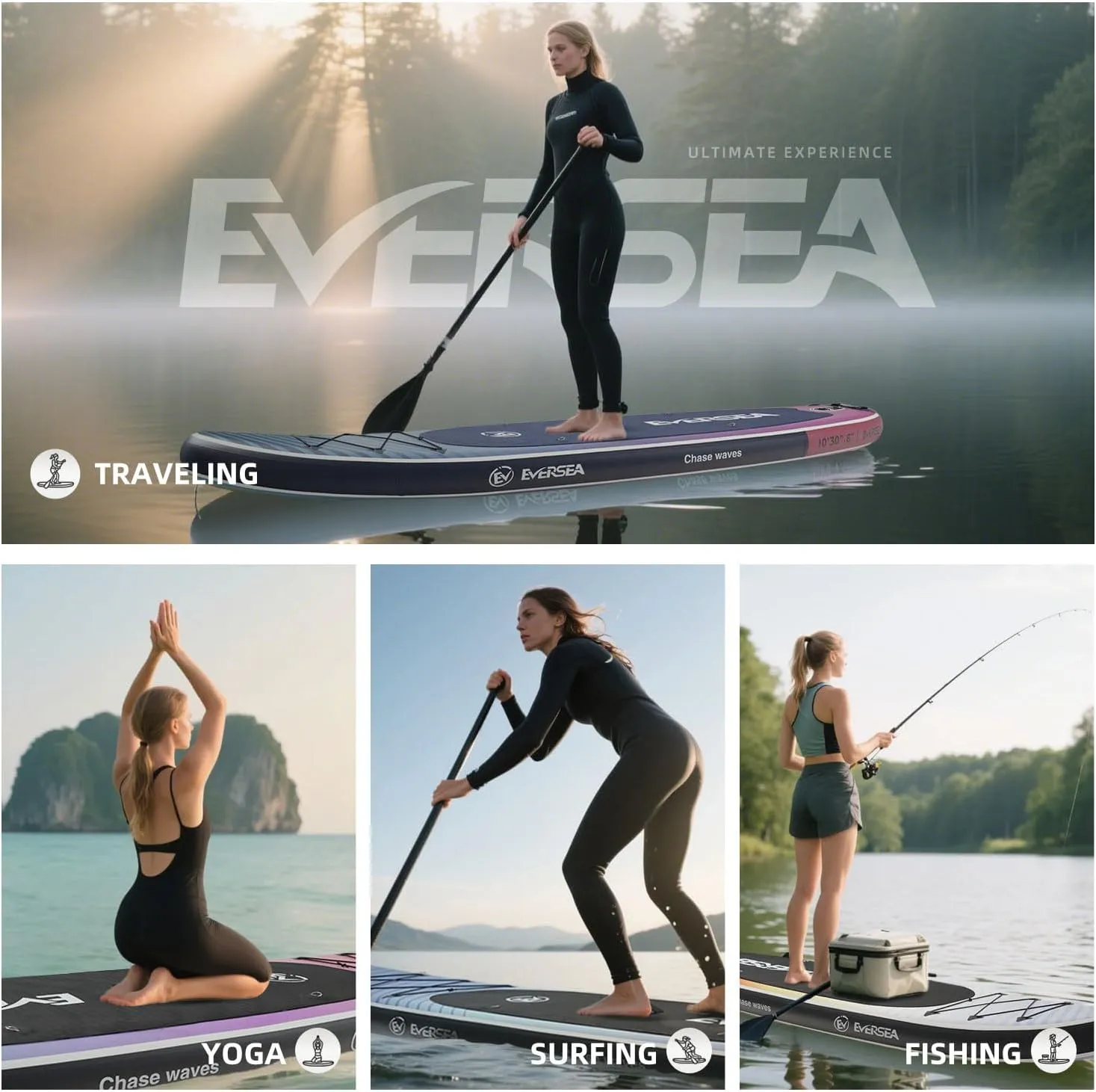 Stand-Up Paddle Boards, 10 ft Inflatable Paddle Board with SUP Accessories, Non-Slip Comfort EVA Deck, Dual PVC Layer, 33 in Extra Wide Stable Basic All-Around Paddleboard for Youth & Adults