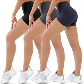 SUNCLOVE 3 Pack Biker Shorts for Women Tummy Control Workout Yoga Gym Running Shorts with Pockets