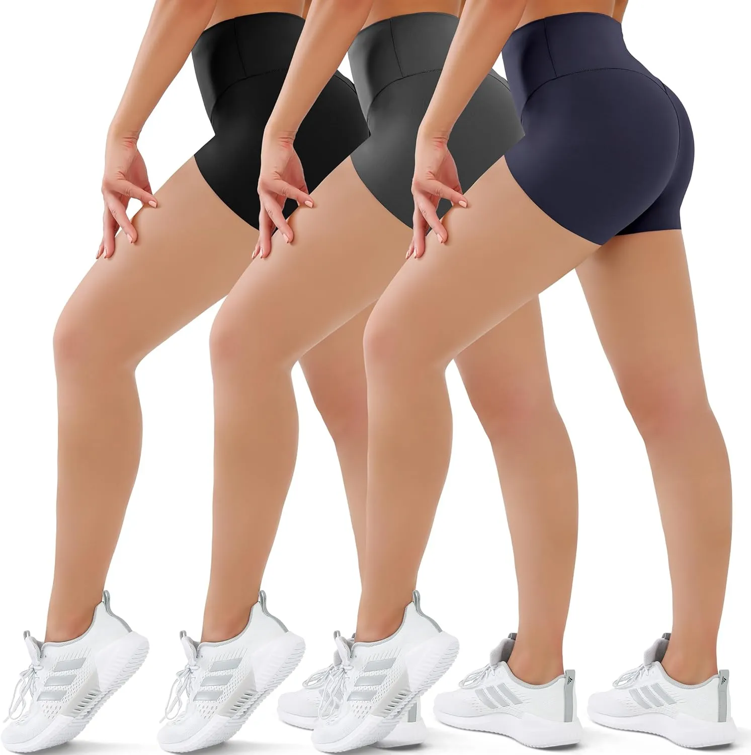 SUNCLOVE 3 Pack Biker Shorts for Women Tummy Control Workout Yoga Gym Running Shorts with Pockets