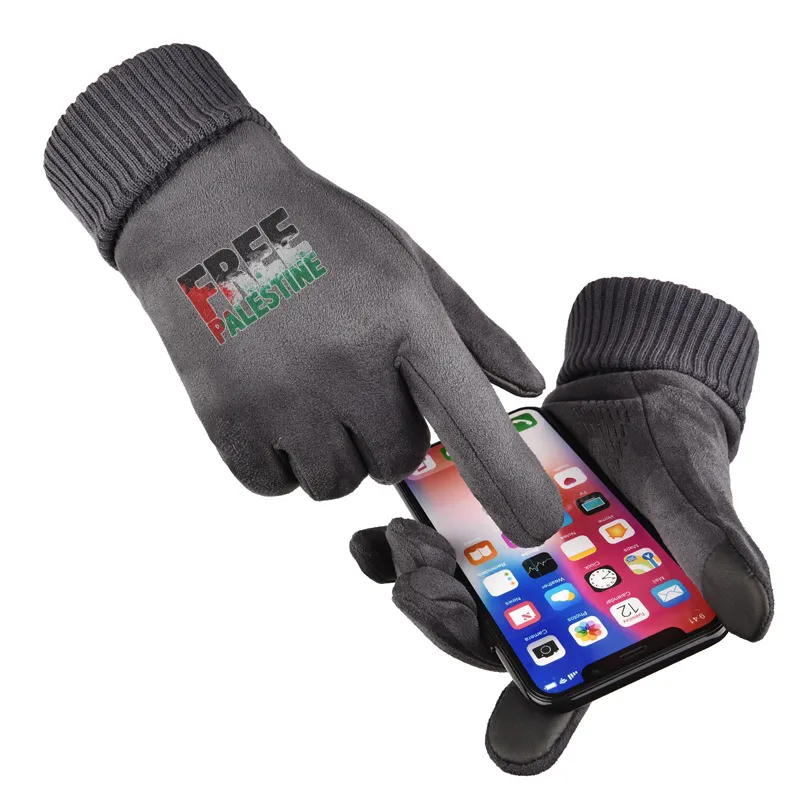 Support Sticker Unisex Suede Fabric Gray Gloves