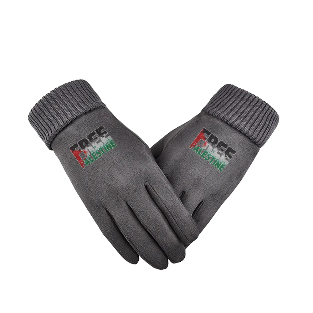 Support Sticker Unisex Suede Fabric Gray Gloves