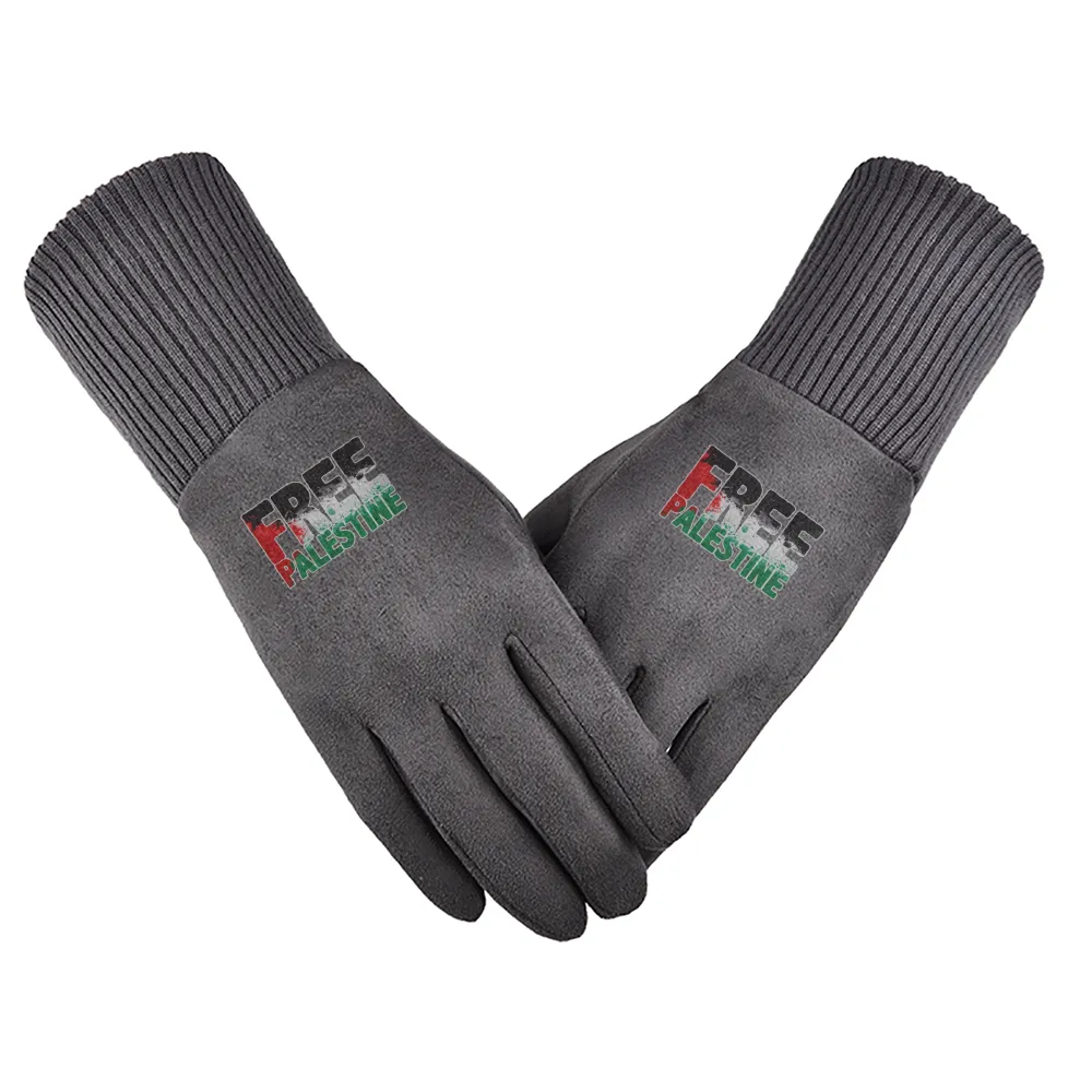 Support Sticker Unisex Suede Fabric Gray Gloves