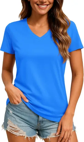 TACVASEN Workout Tops for Women UPF 50  Sun Protection V-Neck T Shirts Short Sleeve Quick Dry Athletic Running Shirts
