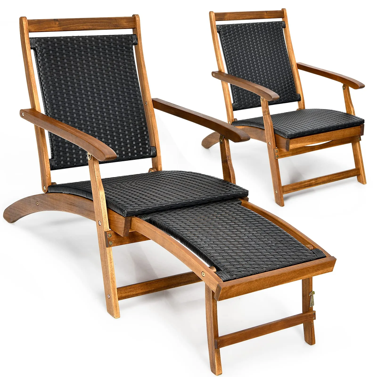 Tangkula Acacia Wood Folding Chaise Lounge Chair, Patiojoy Outdoor Foldable Deck Chair