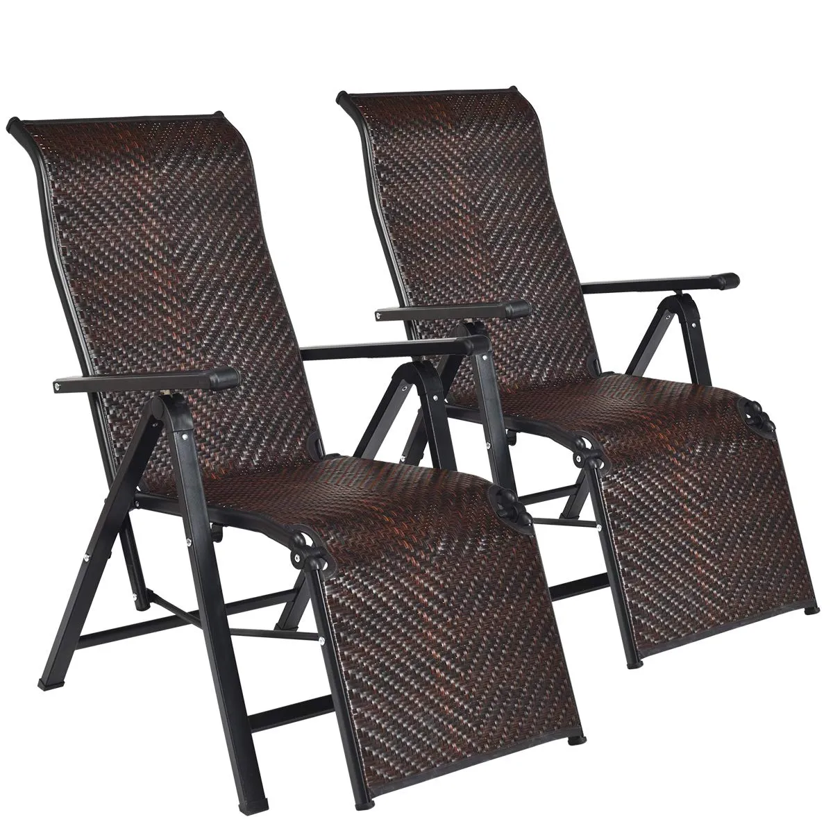 Tangkula Folding Reclining Rattan Chair, Portable Chaise Lounge Chair w/Adjustable Positions