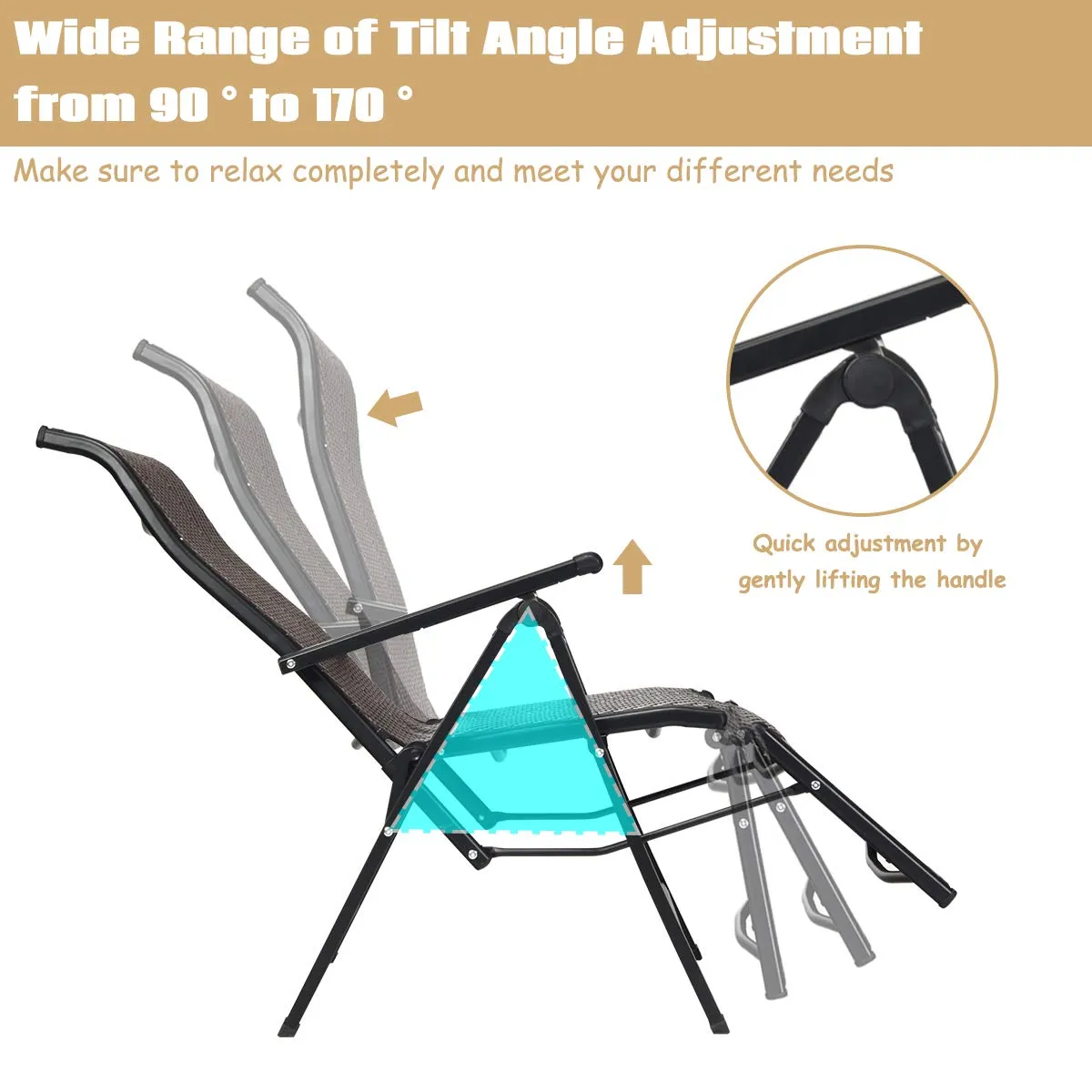 Tangkula Folding Reclining Rattan Chair, Portable Chaise Lounge Chair w/Adjustable Positions