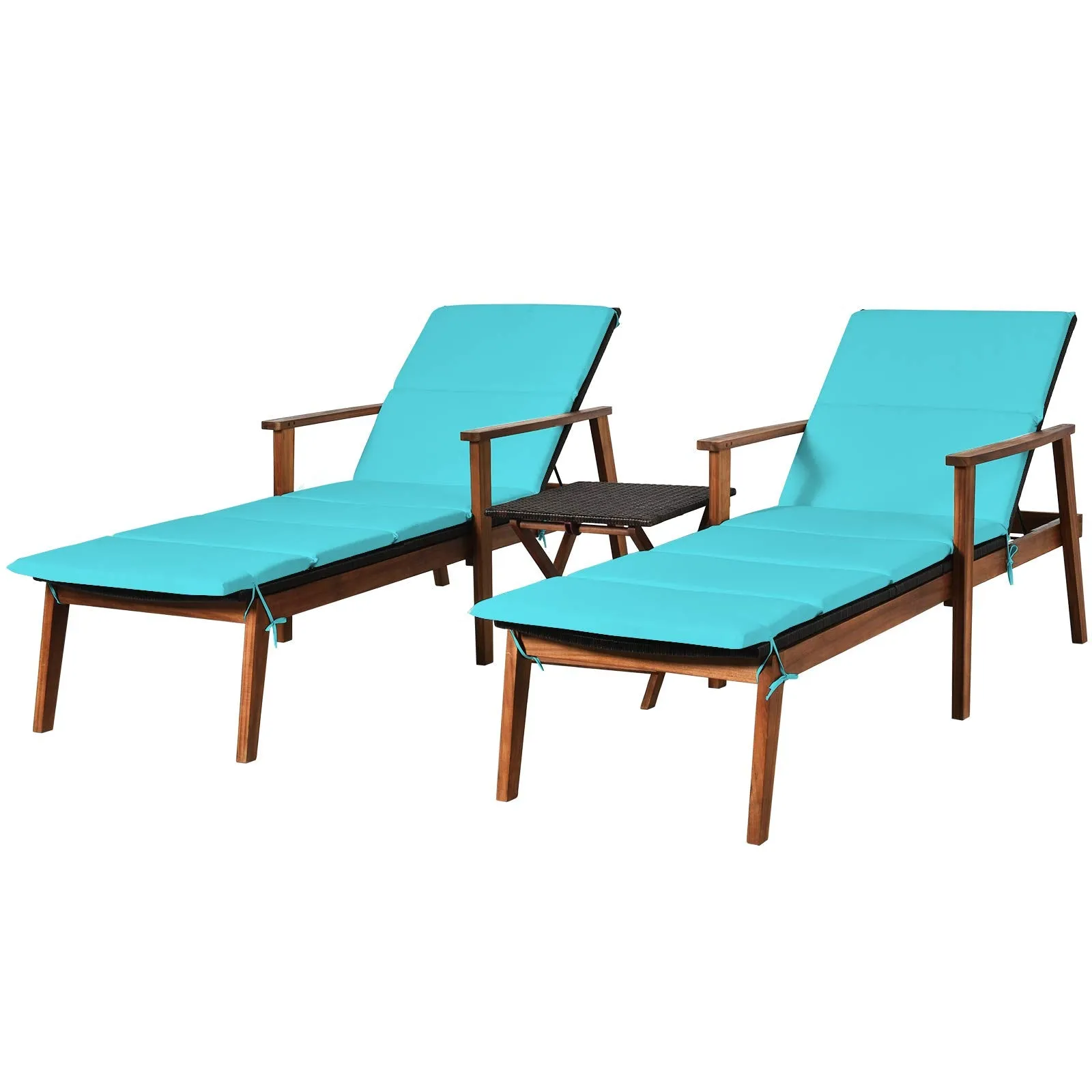 Tangkula Patio Chaise Lounge Sets, Outdoor Acacia Wood Chaise Lounger Chair