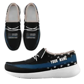 Unique Gift,Personalized USA Flag Sneakers, Custom Stars and Stripes Loafer Shoes, Fur Lining Shoe, Pride in Comfort,FN042-24020304-2w