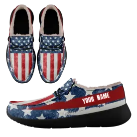 Unique Gift,Personalized USA Flag Sneakers, Custom Stars and Stripes Loafer Shoes, Fur Lining Shoe, Pride in Comfort,FN042-24020304-4b