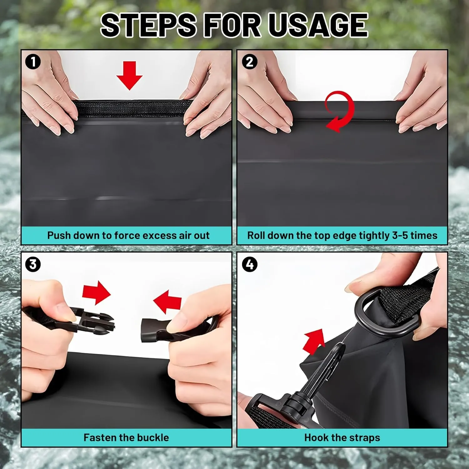 Waterproof Dry Bag,Roll Top Green Leaves Waterproof Backpack 5L/10L/20L Floating and Lightweight Bags for Kayaking, Boating, Fishing, Swimming and Camping