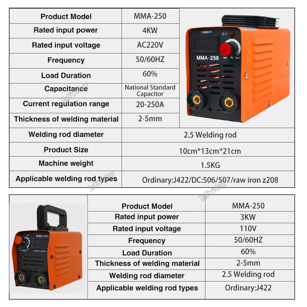 Welding Machine Inverter Arc Electric Welding Machine 20-250A Current Adjustable Welders With Tool Storage Box