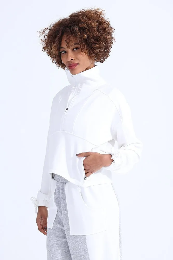 White Modal Zip Sweatshirt